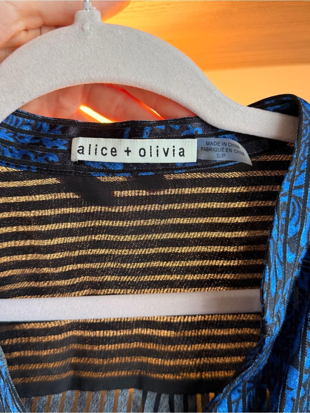 alice + olivia Blue and Black Sheer Floral Blouse - Picture 2 of 4